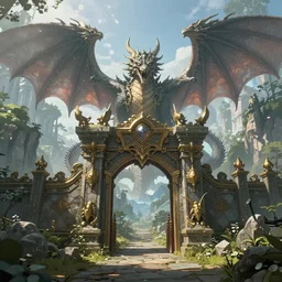gateway to the realm of dragons set in a beautiful fantasy landscape. Digital art. Very detailed. Trending on artstation.