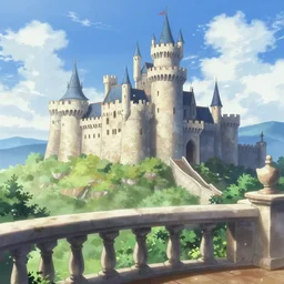anime digital art view from castle balcony
