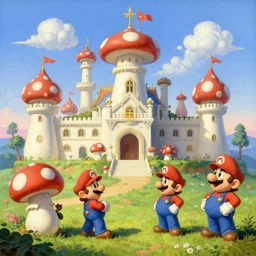 palace of the mushroom kingdom, super mario, by jean - leon gerome, otto pilny, adrien henri tanoux, giulio rosati, orientalism painting