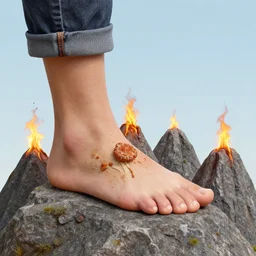 a peeling fungus on the giant's foot is fighting fires on the tops of five mountains. the shorts screeched away the tears of the dying bastards, in style by craig davison, costa dvorezky, vonnart, intricate, elegant highly detailed, centered digit,