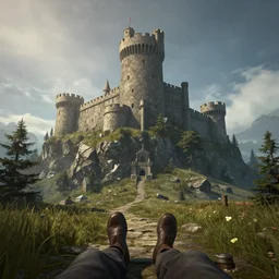 Сastle on the rock, first person POV, Unreal Engine, Greg Rutkowski, ArtStation 65488467