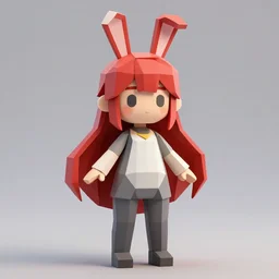 low poly model of a 3D anime girl, long crimson hair, rabbit ears, round face, medium shot, trending on ArtStation n9