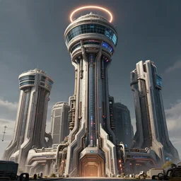 3 d sculpt of massive cyberpunk art deco'air traffic control tower'' power station'complex scifi digital movie camera brutalist industrial military building facade, halo, star wars, ilm, star citizen halo, mass effect, high tech industrial, artstation unreal