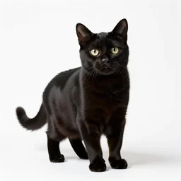 playful black cat, studio photography, full body, isolated on a pure white background, centered, entire subject in frame, sharp focus, soft studio lighting