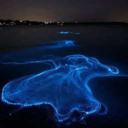 bioluminescent waves, night time