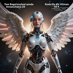 a beautiful ultradetailed fine art photo of a cybernetic cyborg angel set against galactic space, by tom bagshaw and anna dittman, portrait, soft backlighting, bionic implants on the face, 5 0 mm lens, golden ratio composition, detailed faces, studio lighting, very detailed, industrial mechanical robot neon wings, artstation, 8 k, highly coherent