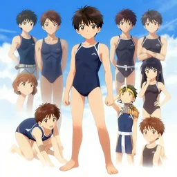full body illustration of a cute anime boy, wearing a tight swimsuit by Stanley Artgerm Lau, WLOP, Rossdraws, James Jean, Andrei Riabovitchev, Marc Simonetti, and Sakimichan, trending on artstation