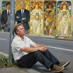alex jones begging on the side of the road, award winning painting by stanley artgerm lau, greg rutkowski, thomas kindkade, alphonse mucha, loish, norman rockwell,