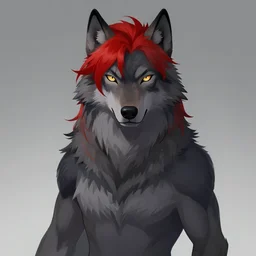 award winning portrait of a male anthropomorphic dark gray wolf red hair. character design by cory loftis, fenghua zhong, ryohei hase, ismail inceoglu and ruan jia. artstation, volumetric light, highly detailed, photorealistic, fantasy, rendered in octane
