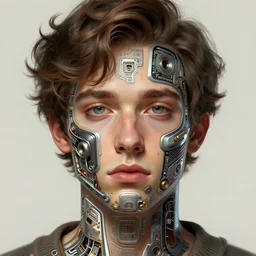 symmetry!! aaron taylor johnson, computer parts embedded into face, intricate, elegant, highly detailed, digital painting, artstation, concept art, smooth, sharp focus, cyberpunk, illustration, art by artgerm and greg rutkowski and alphonse mucha, 8 k