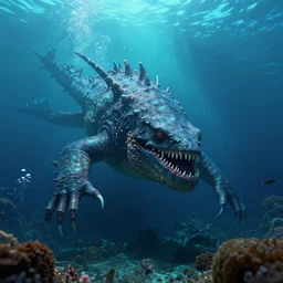photorealistic render of an underwater monster from the mariana trench, octane render