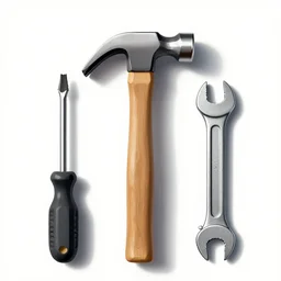 hammer, screwdriver, wrench. isolated on white, stock photo, vector illustration