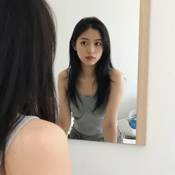 first person pov of ne looking in the mirror