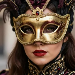 closeup of A beautiful woman in an ornate Venice Carnival Mask, 8K, octane render, 8K,