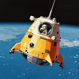 apollo crew module entering earth's atmosphere, 1 9 7 0 s illustration, saturated colors