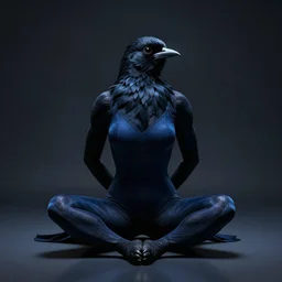 character concept portrait, symmetrical, black canary, sitting with her arms tucked behind her back, dark blue leotard costume, bust, curvaceous, medium shot. detailed, high quality, dynamic lighting, high contrast with dark background, fantasy, reflective, spotlight. digital artwork by artgerm and wlop and alex ross and greg rutkowski and alphonse mucha, trending on artstation