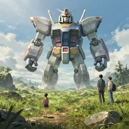 Landscape with a GIANT mecha gorilla megastructure looming in the distance, inspired by gundam, cinematic, rendered by simon stålenhag, rendered by Beeple, Makoto Shinkai, syd meade, environment concept, digital art, unreal engine, 3 point perspective, WLOP, trending on artstation, low level, 4K UHD image, octane render,