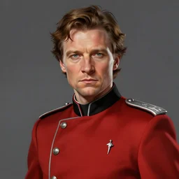 portrait of a man by Greg Rutkowski, Domhnall Gleeson as an evil admiral in blak and red uniform, Star Wars Universe, scifi, highly detailed portrait, digital painting, artstation, concept art, smooth, sharp foccus ilustration, Artstation HQ