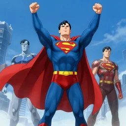 Jon Kent superboy standing triumphantly. Dc comics. Superman Anime still. Makoto shinkai. Kuvshinov ilya.