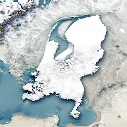 a satellite image of the Netherlands in the snow