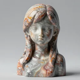 girl, hiroyuki takahashi style, transformed into 3 d picture, transformed into colorful marble sculpture