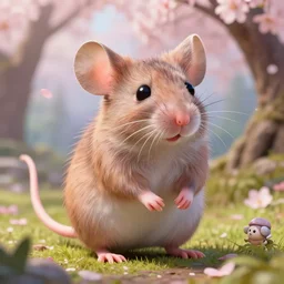 a cute mouse with a sakura fur, fine details, vibrant setting, realistic shading, art style by ilya kuvshinov, katsuhiro, artgerm, jeremy lipkin, michael garmash, nixeu, unreal engine 5, radiant light, ultra detailed, intricate environment