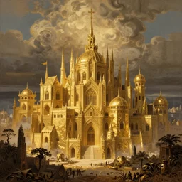 the tragic end of the city of gold, artwork by Raphael Lacoste and Gustave Dore, digital art, high detail, trending on art station