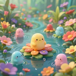 colourful murky nature with cute bubble creatures appearing from the flowers in water, in the style of craola, shallow depth of field, highly detailed, digital painting, trending artstation, concept art, illustration, cinematic lighting, vibrant colors, photorealism, epic, octane render