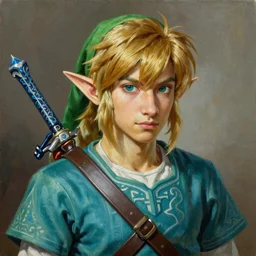 An ultra-realistic portrait painting of Link from The Legend of Zelda in the style of Alex Ross. 4K. Ultra-realistic. Highly detailed. Epic lighting.