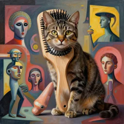 a hairbrush with a cat by artstation, deviantart, artfol, artbox, cgsociety, gfxartist, artful, zatista, artpal, instagram, blendernation, frank stella, beeple, giger, kopera, zawadzki, abstract, surreal, surrealism,, hyperrealism, futurism 4 k, octane render