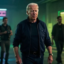 joe biden guest stars in blade runner, cyberpunk, dim lighting, cinematic, movie still frame