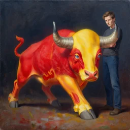 a beautiful painting of the red bull, ray traced lighting by kalin popov and greg rutkowski