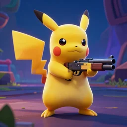 screenshot from fortnite pikachu in fortnite holding shotgun ray tracing 3 d cgsociety dramatic lighting
