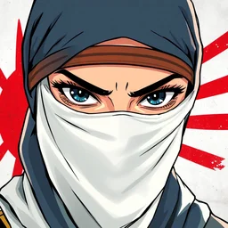 hijab tribe jaw japan flag background, sharp eyes, character designs, manga, white paper, guido borelli da caluso, illustration