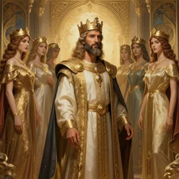 king solomon of israel with his 7 0 0 wives, photography of kurzgesagt, deep focus, d & d, fantasy, intricate, elegant, highly detailed, digital painting, artstation, concept art, matte, sharp focus, illustration, hearthstone, art by artgerm and greg rutkowski and alphonse mucha