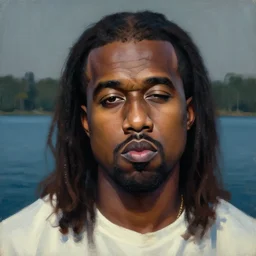 winking kanye west as jesus closeup portrait, dramatic light, lake background, 2 0 0 mm focal length, painted by stanley lau, painted by greg rutkowski, painted by stanley artgerm, digital art, trending on artstation