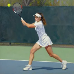 ray lewis playing tennis high school girls, oil on canvas