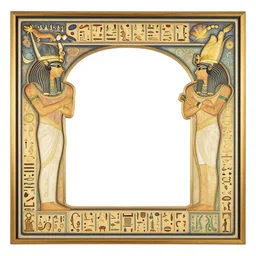 an empty alphonse mucha style egyptian image frame, with hieroglyphs