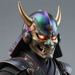 futuristic samurai chromatic helmet, Oni mask, glowing eyes, matte painting by Martin Deschambault, featured in artstation, octane render, cinematic, elegant, intricate, 8k