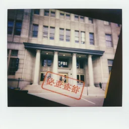polaroid photo of the fbi offices, with a close - up of the secret files with a confidential stamp mark, photography