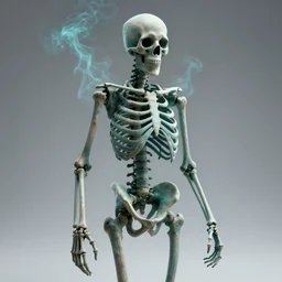 skeleton made of teal smoke, hyper realistic, octane render