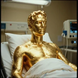 7 0 s movie still of a man made of gold the hospital, cinestill 8 0 0 t 3 5 mm eastmancolor, heavy grain, high quality, high detail