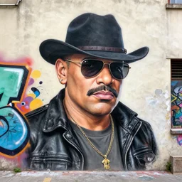 a street graffiti drawing of a cartoon gangster, highly detailed, well drawn,