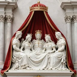 a beautiful render of baroque catholic veiled sculpture, the red queen and the white queen pieta, with symmetry intricate detailed,by Lawrence Alma-Tadema, peter gric,aaron horkey,Billelis,trending on pinterest,hyperreal,jewelry,gold,intricate,maximalist,glittering,golden ratio,cinematic lighting