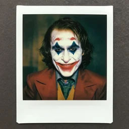 jim carrey as the joker from the dark knight rises movie by lee jeffries and jeff legg, creepy smile, polaroid, 3 3 mm, professional color, graded