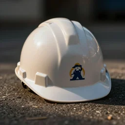 a hard hat and worker logo