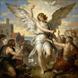a gorgeous painting of a biblical angel destroying a village, trending on artstation