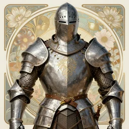 Muscular and powerful medieval knight portrait, art nouveau, fantasy, intricate flower designs, elegant, highly detailed, sharp focus, art by Artgerm and Greg Rutkowski and WLOP