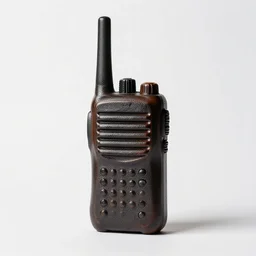 lacquered walkie talkie, studio product photography, isolated on a pure white background, centered, entire object in frame, sharp focus, soft studio lighting