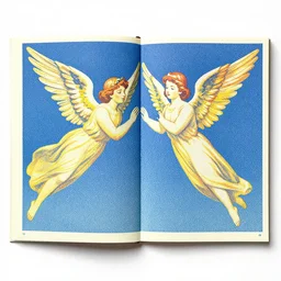 risograph fanzine grainy drawing vintage colors illustration of two angels flying